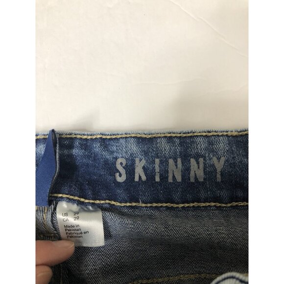 H and M Divided Women's 28x32 Blue Denim Jeans Skinny Leg Distressed Button Fly - Picture 6 of 9